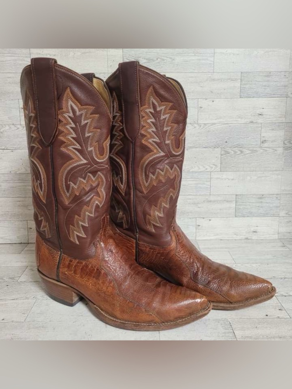 Men's Cowtown Exotic Ostrich Leg Brown Leather Cowboy Boots Size 9 D USA Made
